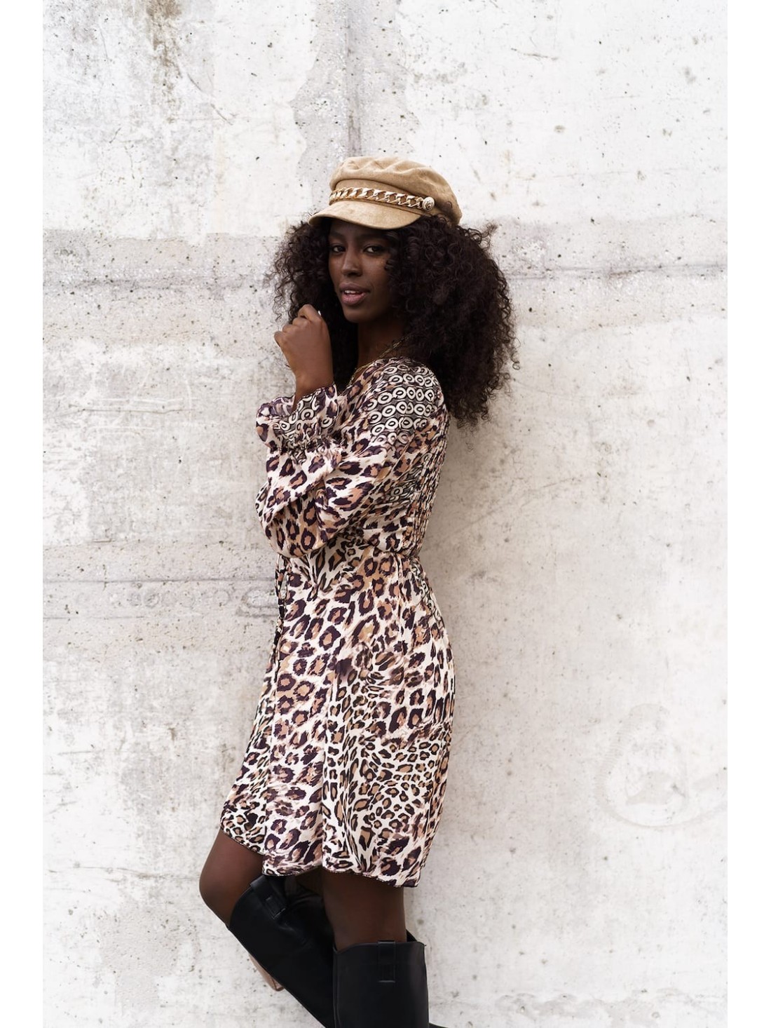 Rochie animal print bej deschis atrăgătoare 9325 - Magazin online - Boutique